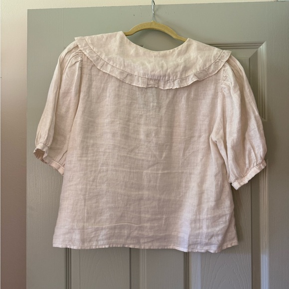 Velvet Linen Ruffle Blouse - Picture 2 of 2